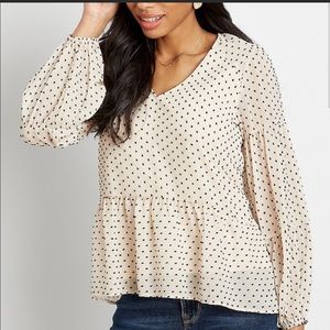 Maurice’s black & Beige polka dot, long sleeved blouse blouse 3x